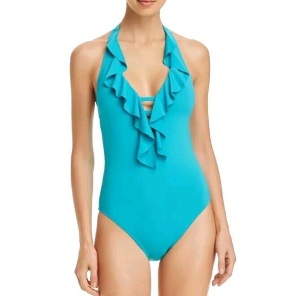 bleu rod beattie one piece swimsuit Size 10 Gold Ruffle Coast To Coast Plunge - Picture 8 of 8